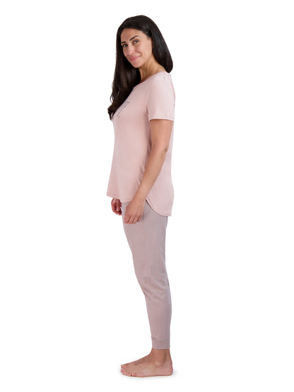 Women's "DAY OFF" Short Sleeve Top and Drawstring Jogger Pajama Set - Rae Dunn Wear - W Pants Set