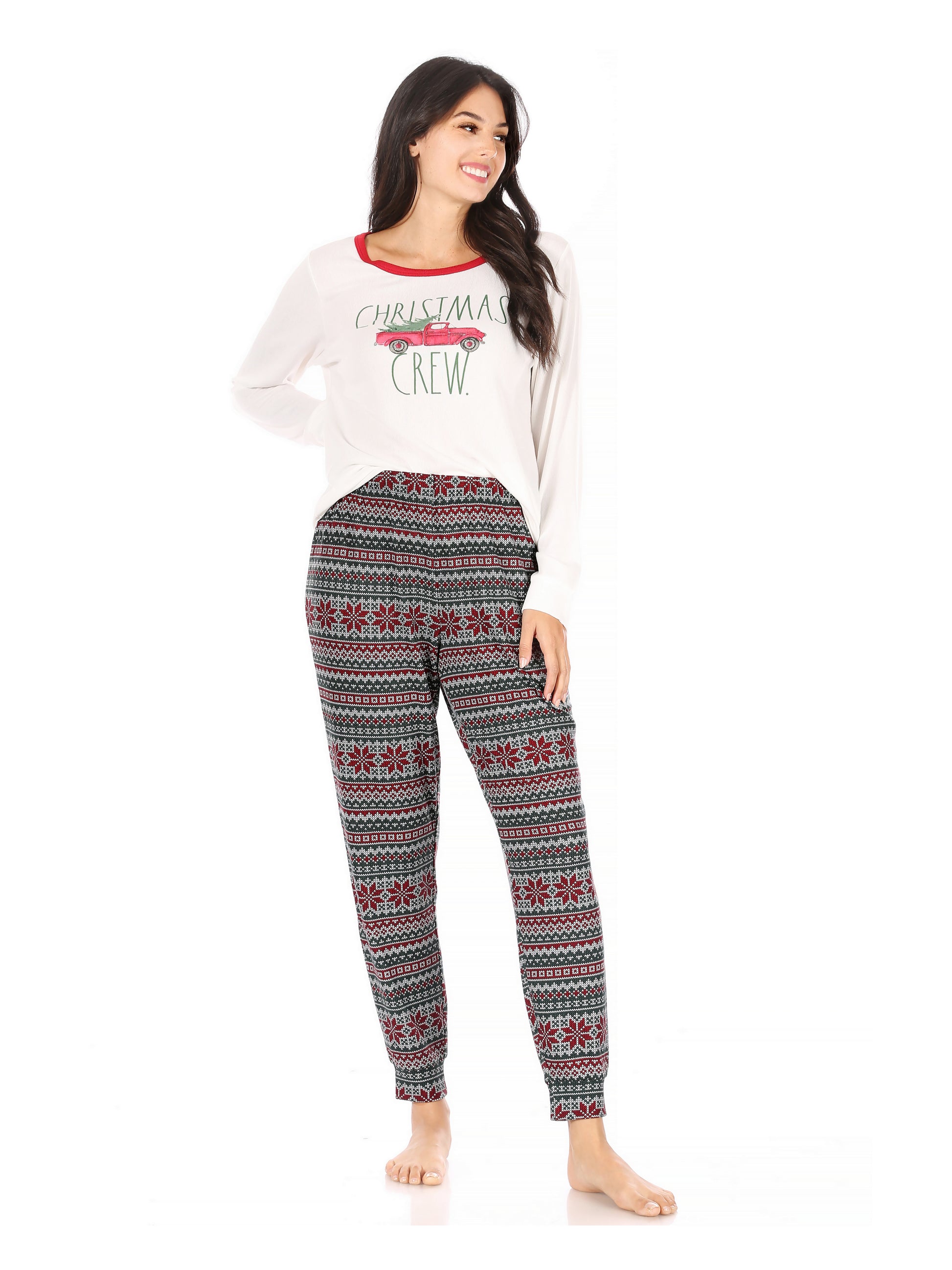 Women's "CHRISTMAS CREW" Long Sleeve Top and Jogger Pajama Set - Rae Dunn Wear - W Pants Set