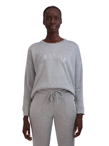 Women's "GRATEFUL" Pullover Sweatshirt and Drawstring Sweatpants 2-Piece Lounge Set - Rae Dunn Wear - W A Pants Set