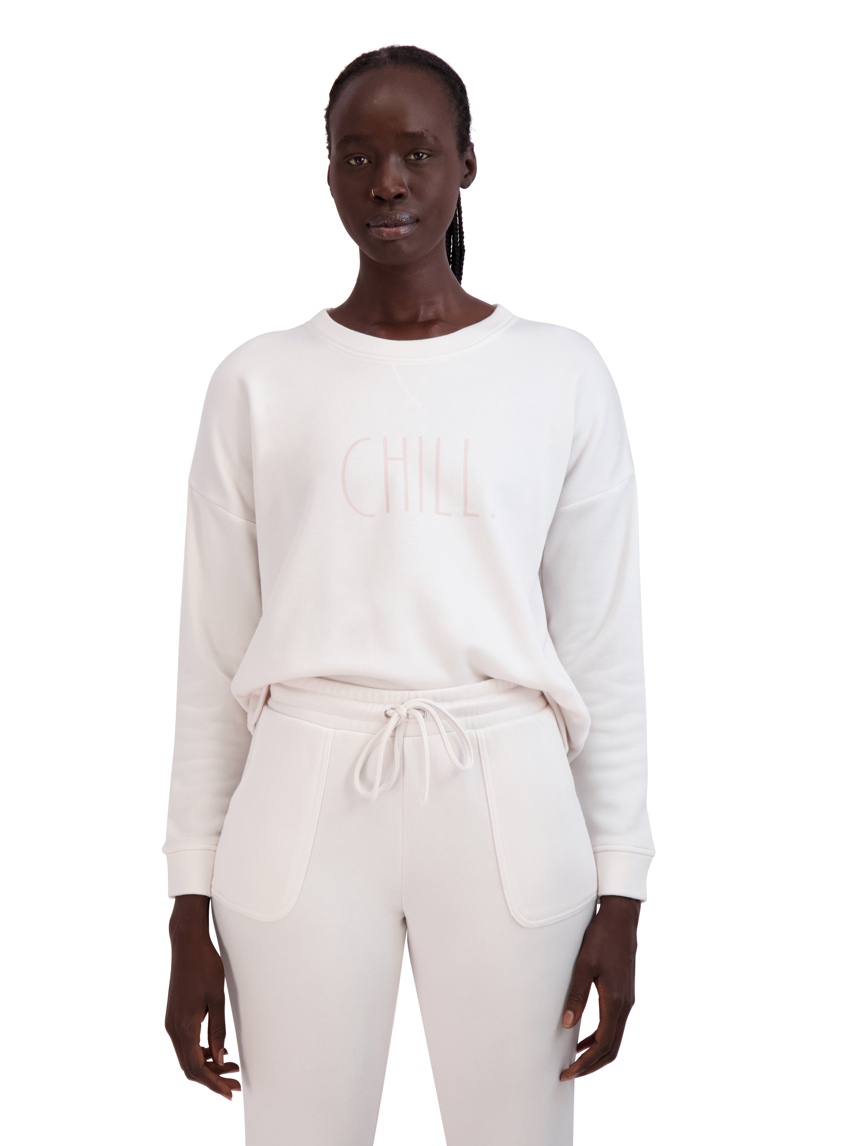 White sweatpants and discount sweatshirt set womens