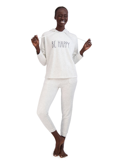 Women's "BE HAPPY" Hoodie and Drawstring Joggers 2-Piece Lounge Set - Rae Dunn Wear - W A Pants Set