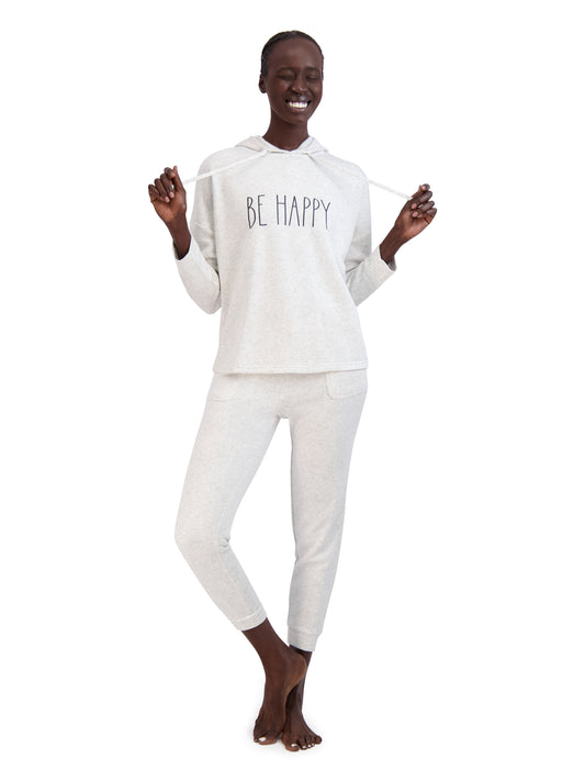 Women's "BE HAPPY" Hoodie and Drawstring Joggers 2-Piece Lounge Set - Rae Dunn Wear - W A Pants Set