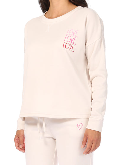 Women's "LOVE LOVE LOVE" Long Sleeve Pullover Sweatshirt and Drawstring Sweatpants Lounge Set - Rae Dunn Wear - W A Pants Set