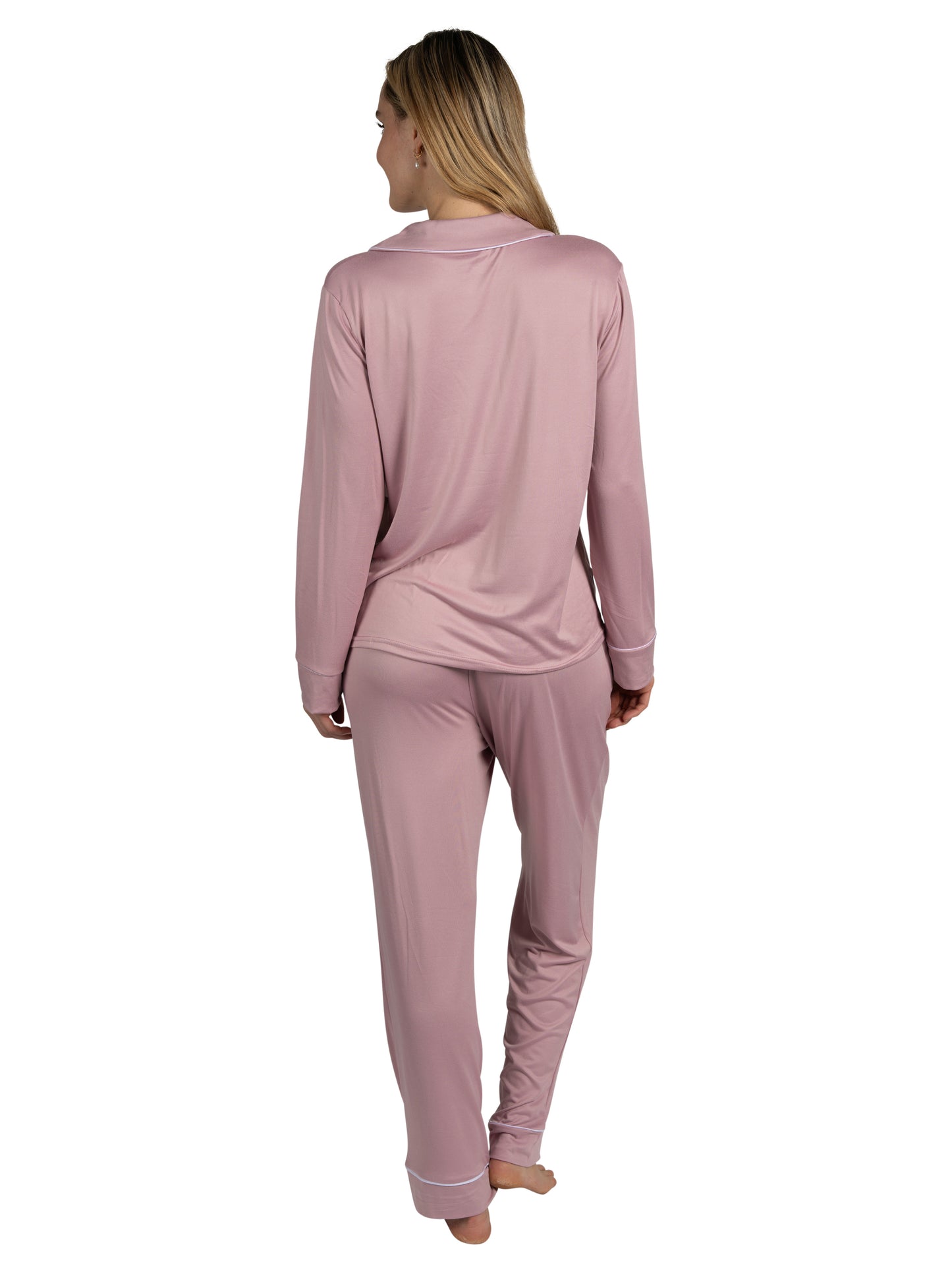 Women's "SLEEP" 2-Piece Long Sleeve Notch Collar Top and Pants Pajama Set Recycled Fabric