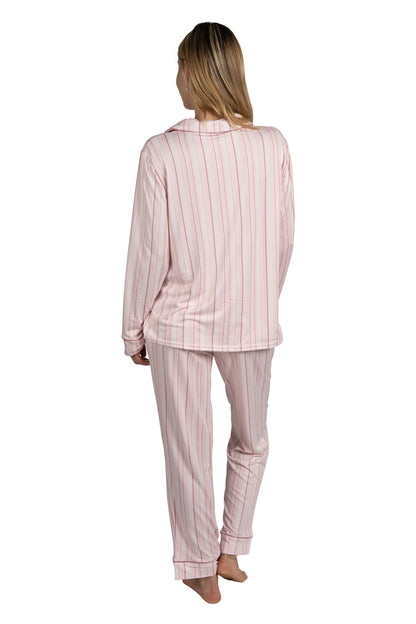 Women's "HELLO WEEKEND" 2-Piece Long Sleeve Notch Collar Top and Pants Pajama Set Recycled Fabric