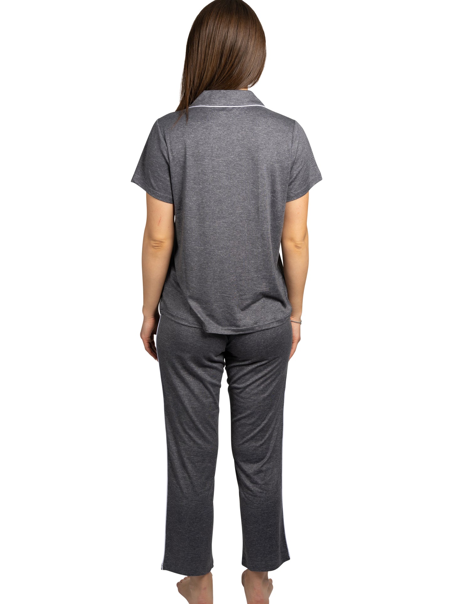 Women's "HELLO" 2-Piece Short Sleeve Notch Collar Top and Pants Pajama Set Recycled Fabric