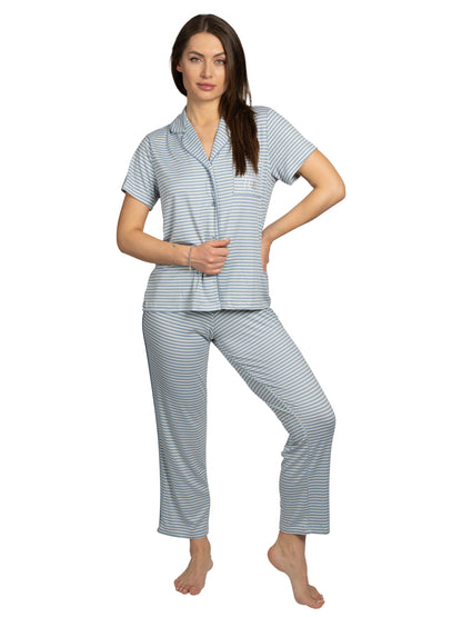 Women's "DREAM LAND" 2-Piece Short Sleeve Notch Collar Top and Pants Pajama Set Recycled Fabric