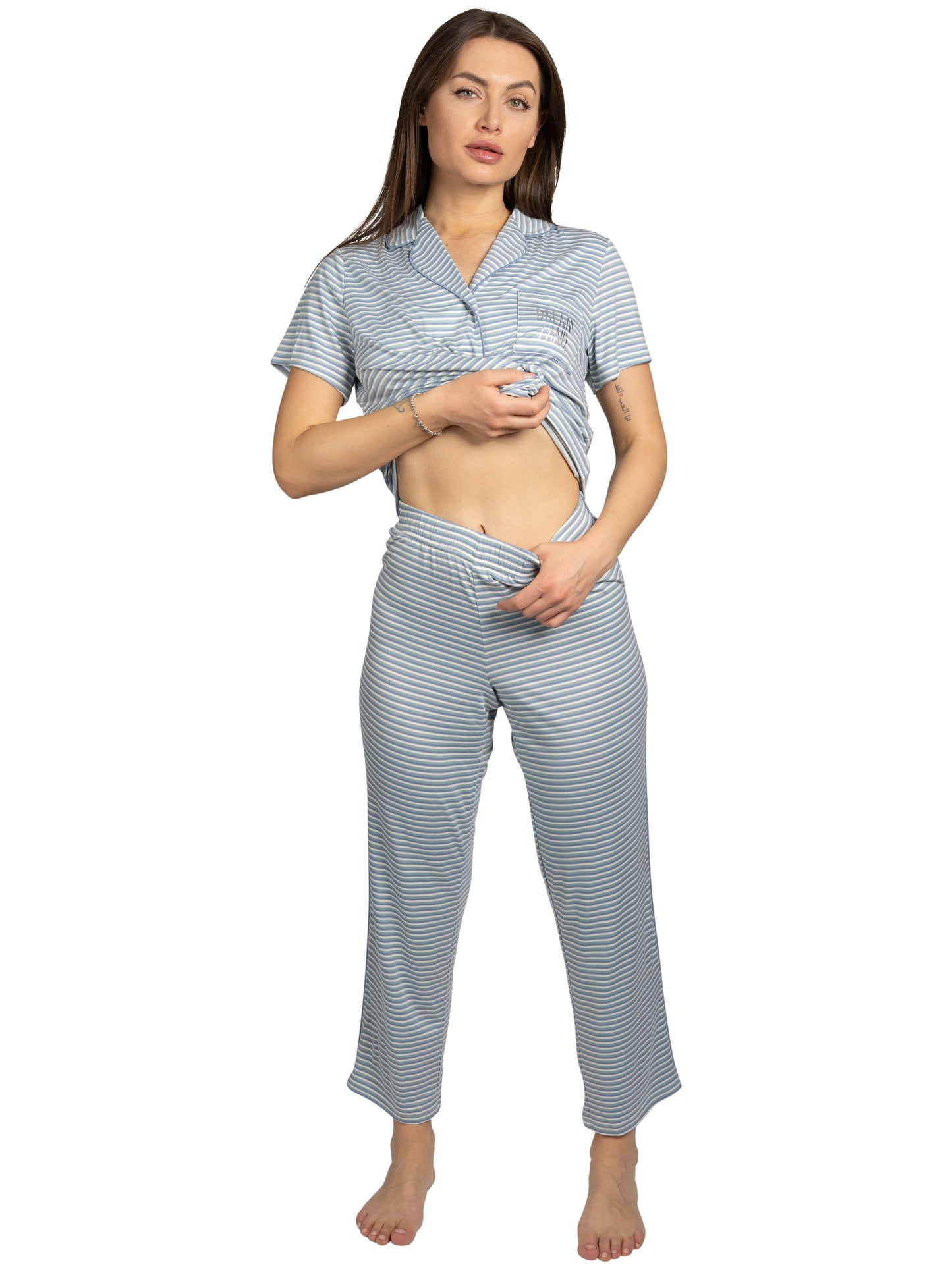 Women's "DREAM LAND" 2-Piece Short Sleeve Notch Collar Top and Pants Pajama Set Recycled Fabric