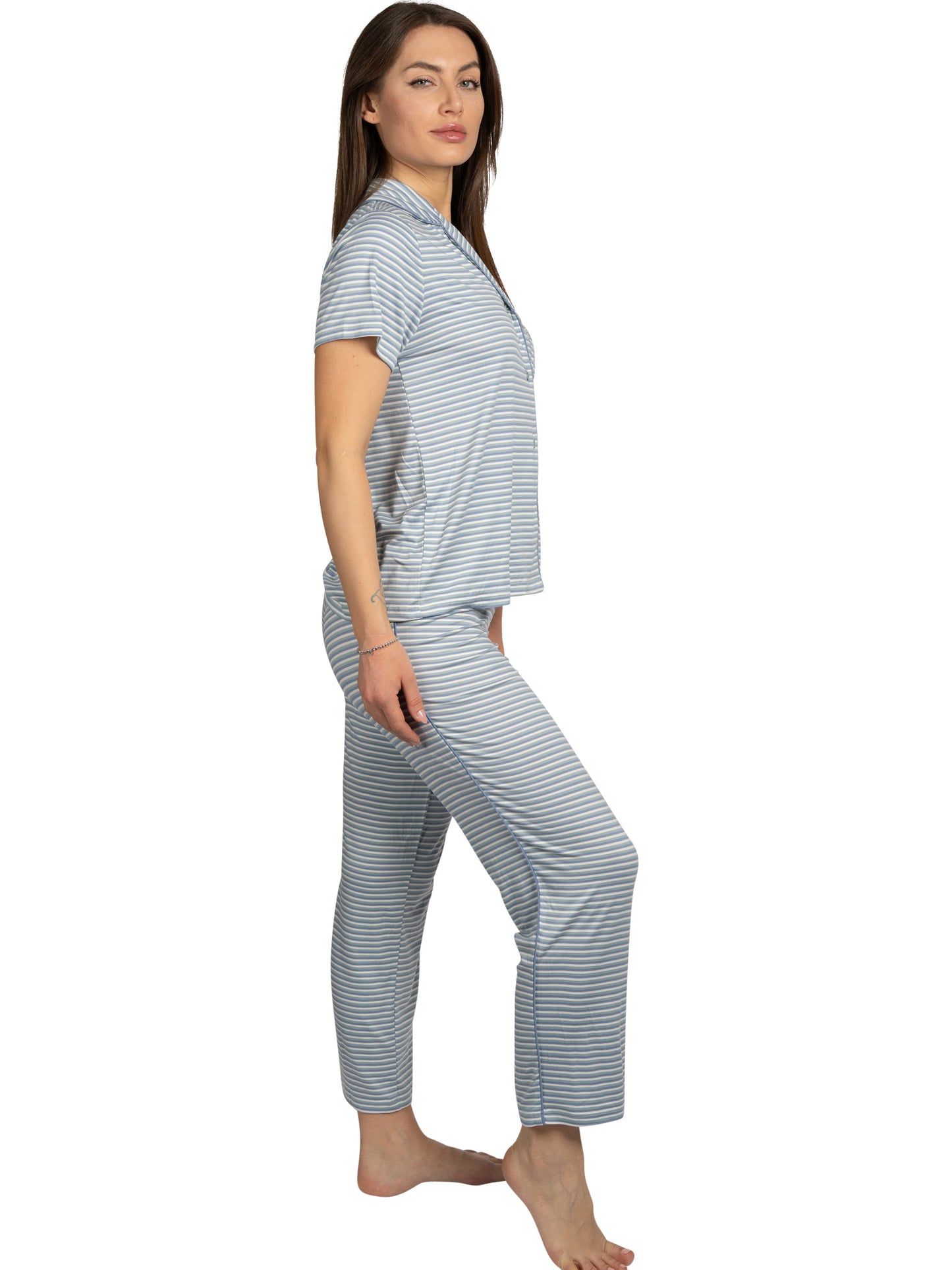 Women's "DREAM LAND" 2-Piece Short Sleeve Notch Collar Top and Pants Pajama Set Recycled Fabric