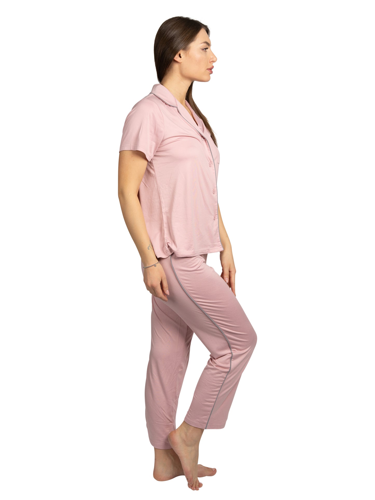 Women's "DREAM ON" 2-Piece Short Sleeve Notch Collar Top and Pants Pajama Set Recycled Fabric