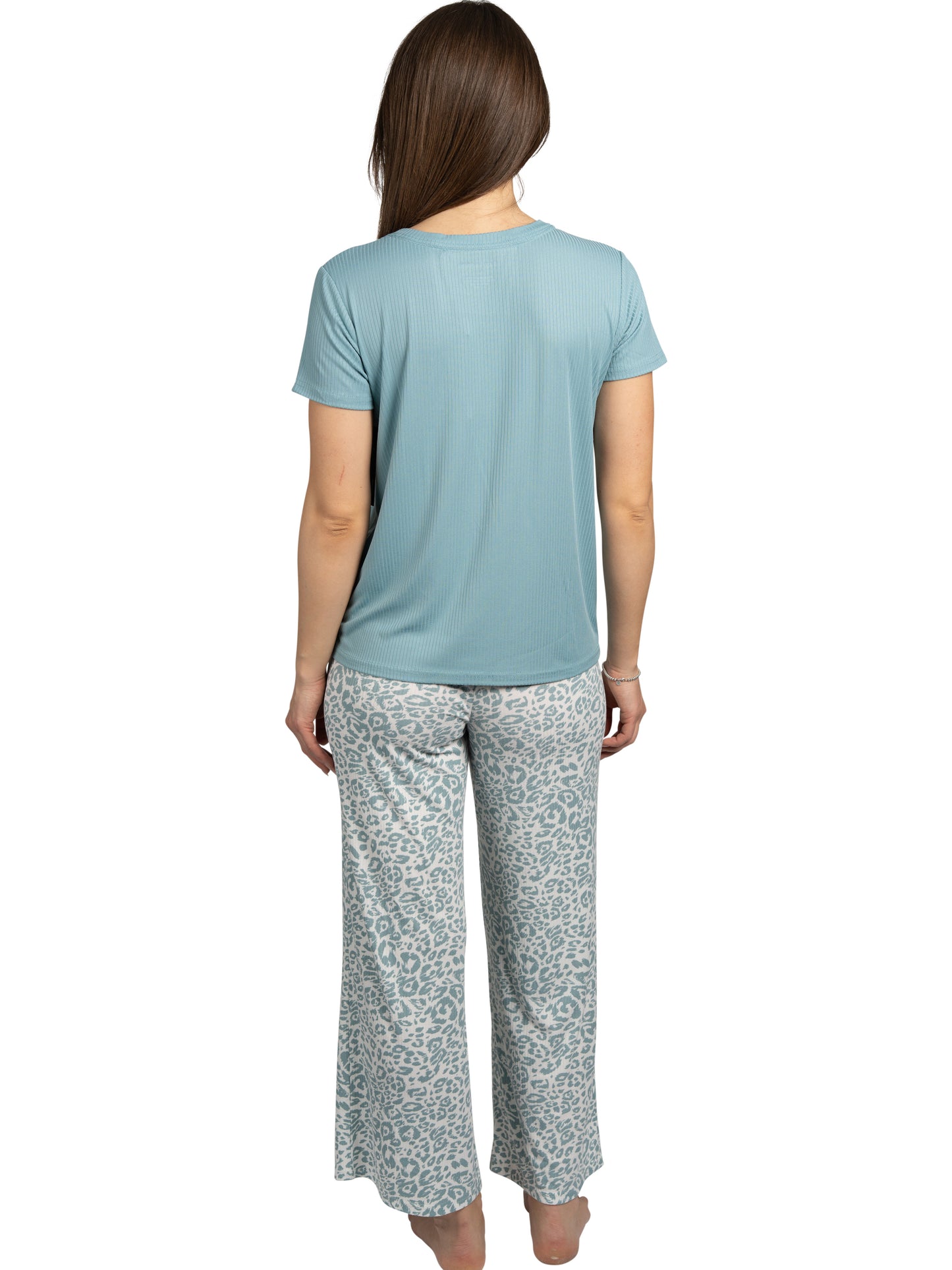 Women's "HELLO WEEKEND" 2-Piece Short Sleeve Top and Wide Leg Ribbed Pants Pajama Set