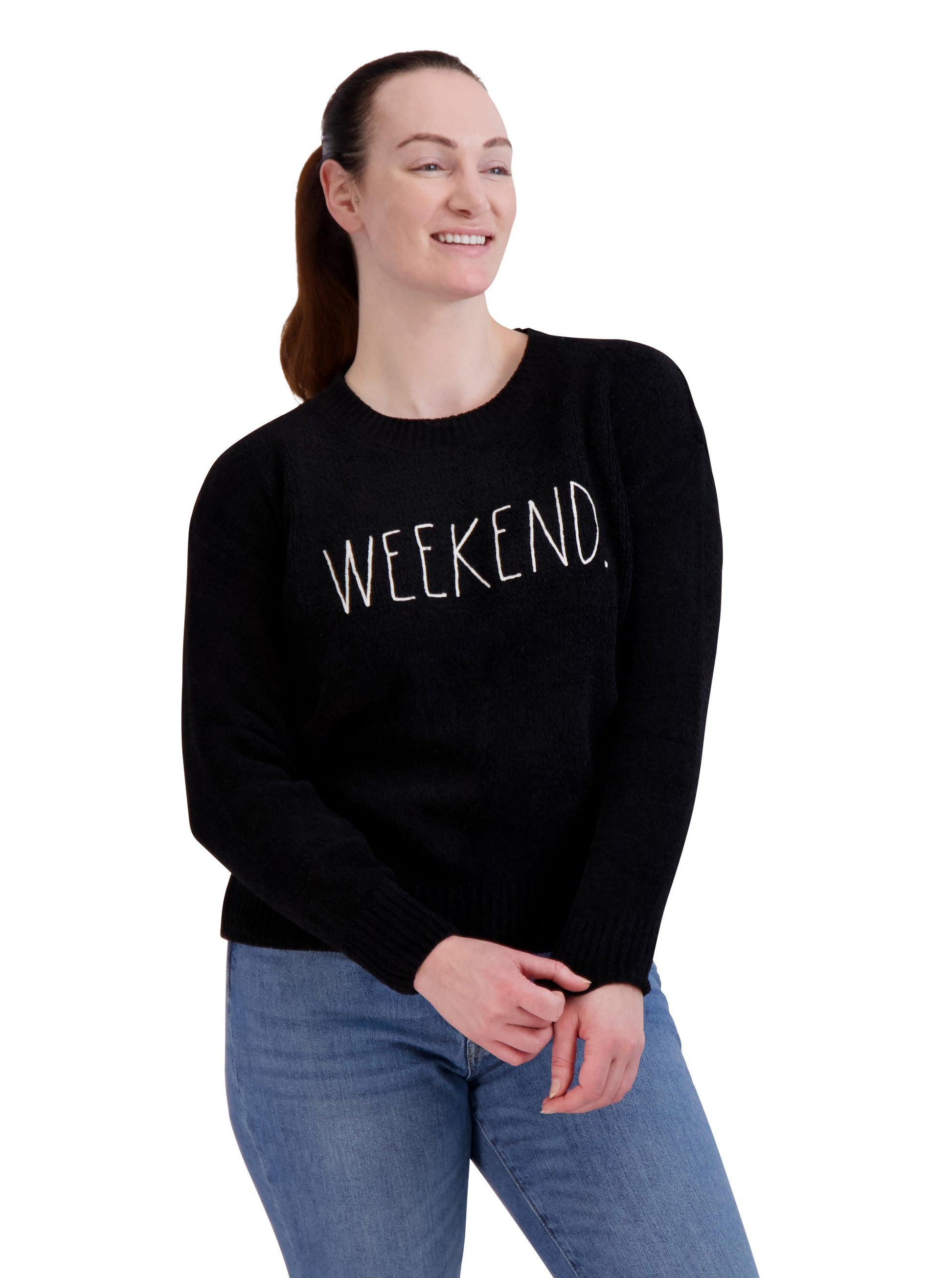 Women's Embroidered WEEKEND Chenille Sweater – Rae Dunn Wear