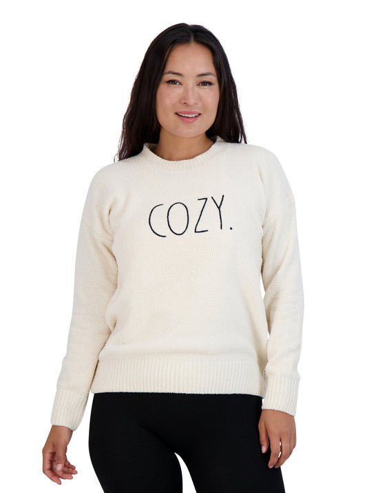 Women's Embroidered "COZY" Chenille Sweater - Rae Dunn Wear - W Sweater