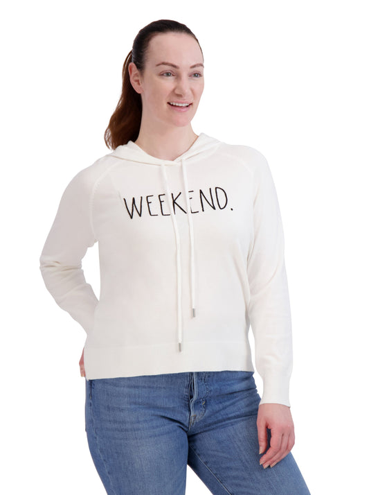 Women's "WEEKEND" Knit Pullover Hoodie - Rae Dunn Wear - W Sweater