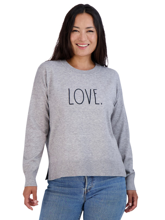 Women's Embroidered "LOVE" Knit Gray Sweater - Rae Dunn Wear - W Sweater