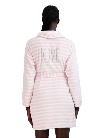 Women's Striped Fleece "LOVE" Robe - Rae Dunn Wear - W Robe