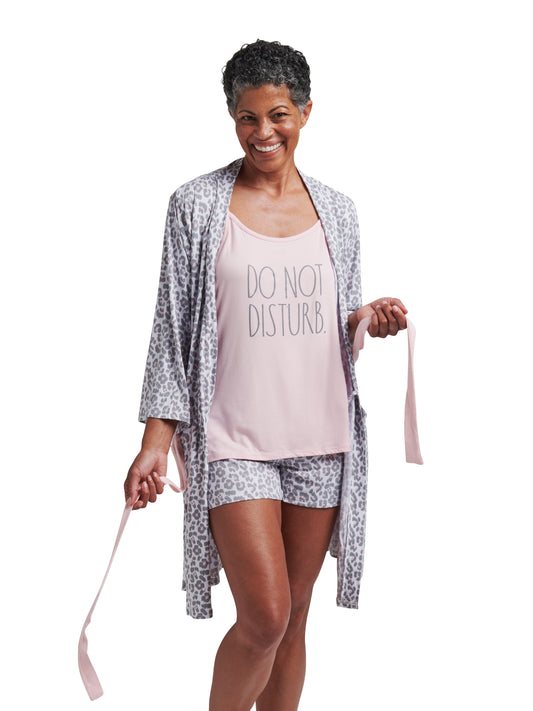 Women's "DO NOT DISTURB" 3-Piece Cami Shorts and Robe Travel Pajama Set - Rae Dunn Wear - W Travel Set
