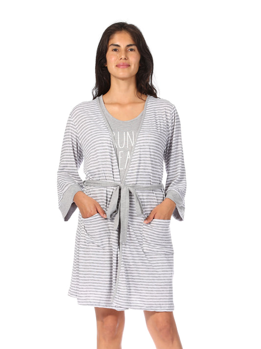 Women's "BRUNCH PLEASE" 2-Piece Chemise and Robe Travel Pajama Set - Rae Dunn Wear - W Travel Set