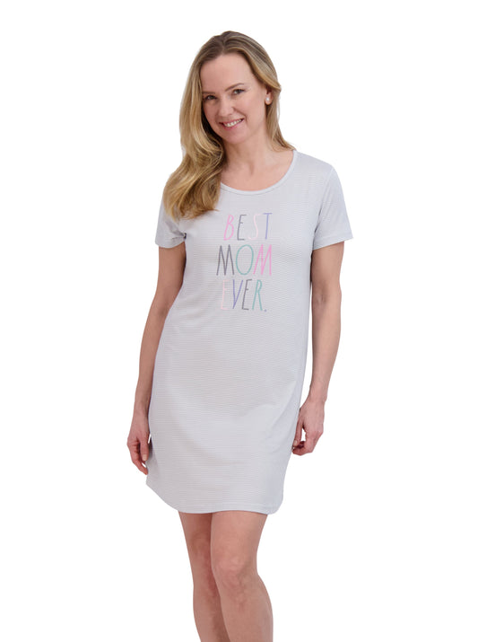 Women's "BEST MOM EVER" Short Sleeve Nightshirt - Rae Dunn Wear - W Nightshirt