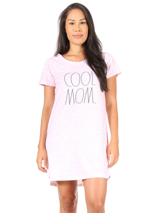 Women's "COOL MOM" Short Sleeve Leopard Print Nightshirt - Rae Dunn Wear - W Nightshirt