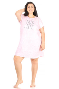 Women's "NEED SLEEP" Plus Size Short Sleeve Nightshirt - Rae Dunn Wear - W Nightshirt