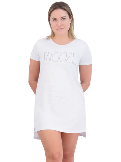 Women's "SNOOZE" Short Sleeve Striped HiLo Nightshirt - Rae Dunn Wear - W Nightshirt