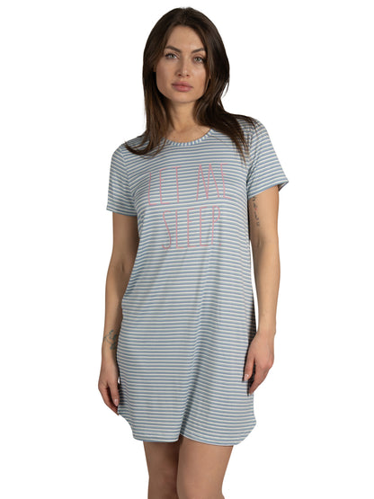 Women's 2-Pack Short Sleeve Shirttail Nightshirts Blue "LET ME SLEEP" & "WILD ONE" with Recycled Fabric