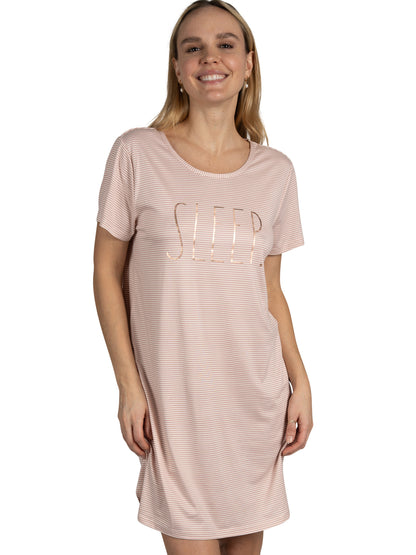 Women's 2-Pack Short Sleeve Shirttail Nightshirts Grey Pink "SLEEP" & "GRATEFUL" with Recycled Fabric