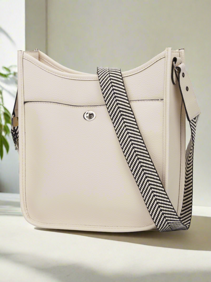 Cross Body Purse Off White Vegan Leather with Chevron Strap - Rae Dunn Wear - Handbag