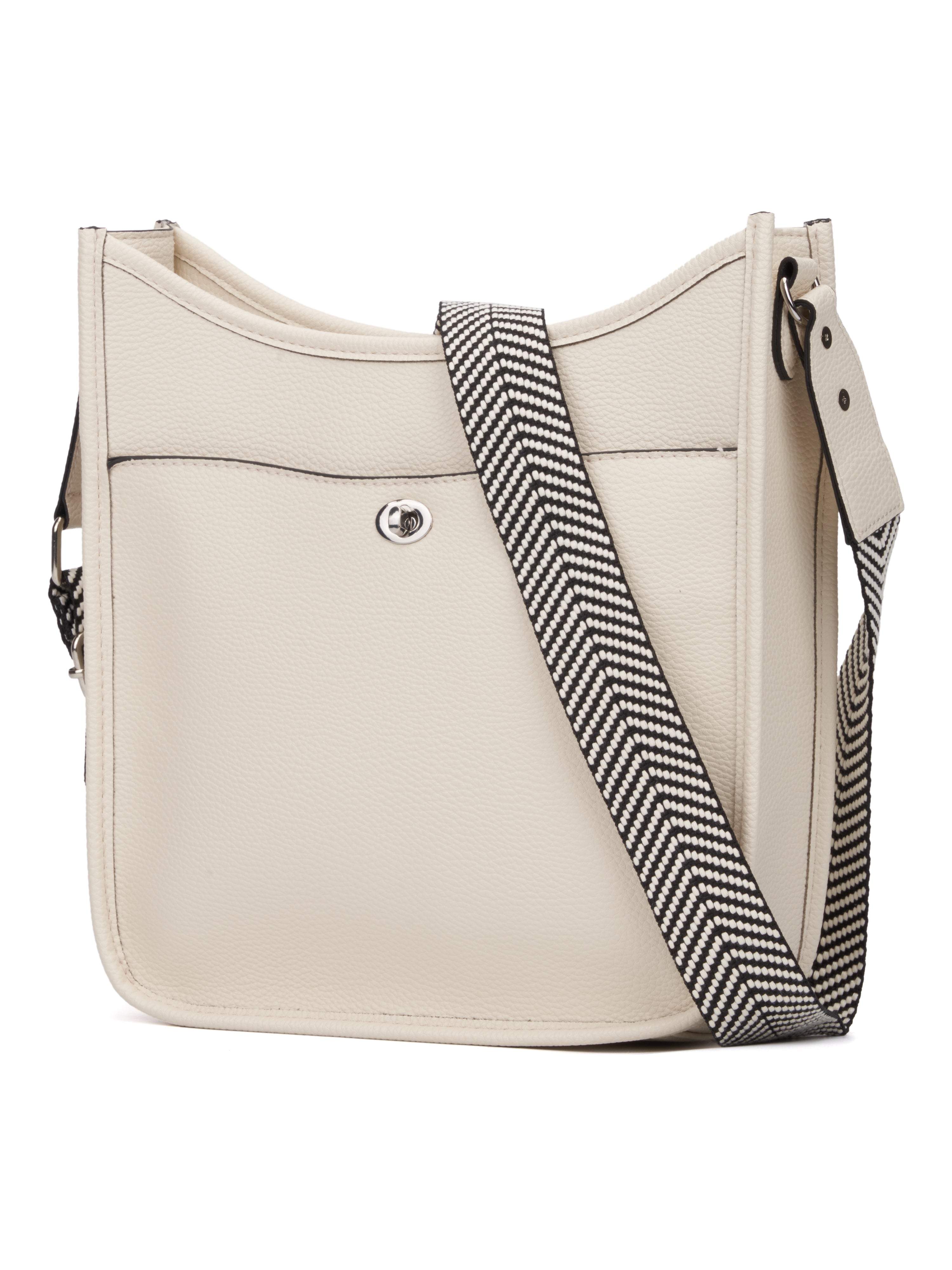 Cross Body Purse Off White Vegan Leather with Chevron Strap Rae Dunn Wear