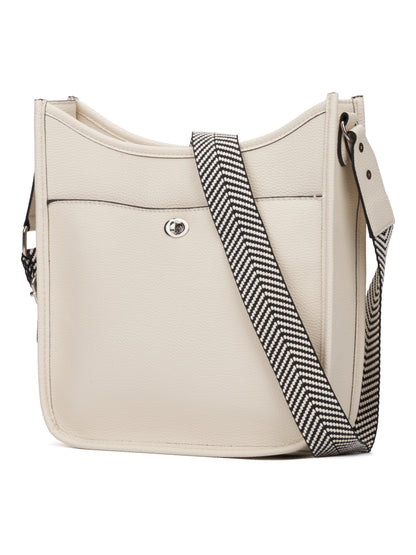 Cross Body Purse Off White Vegan Leather with Chevron Strap - Rae Dunn Wear - Handbag