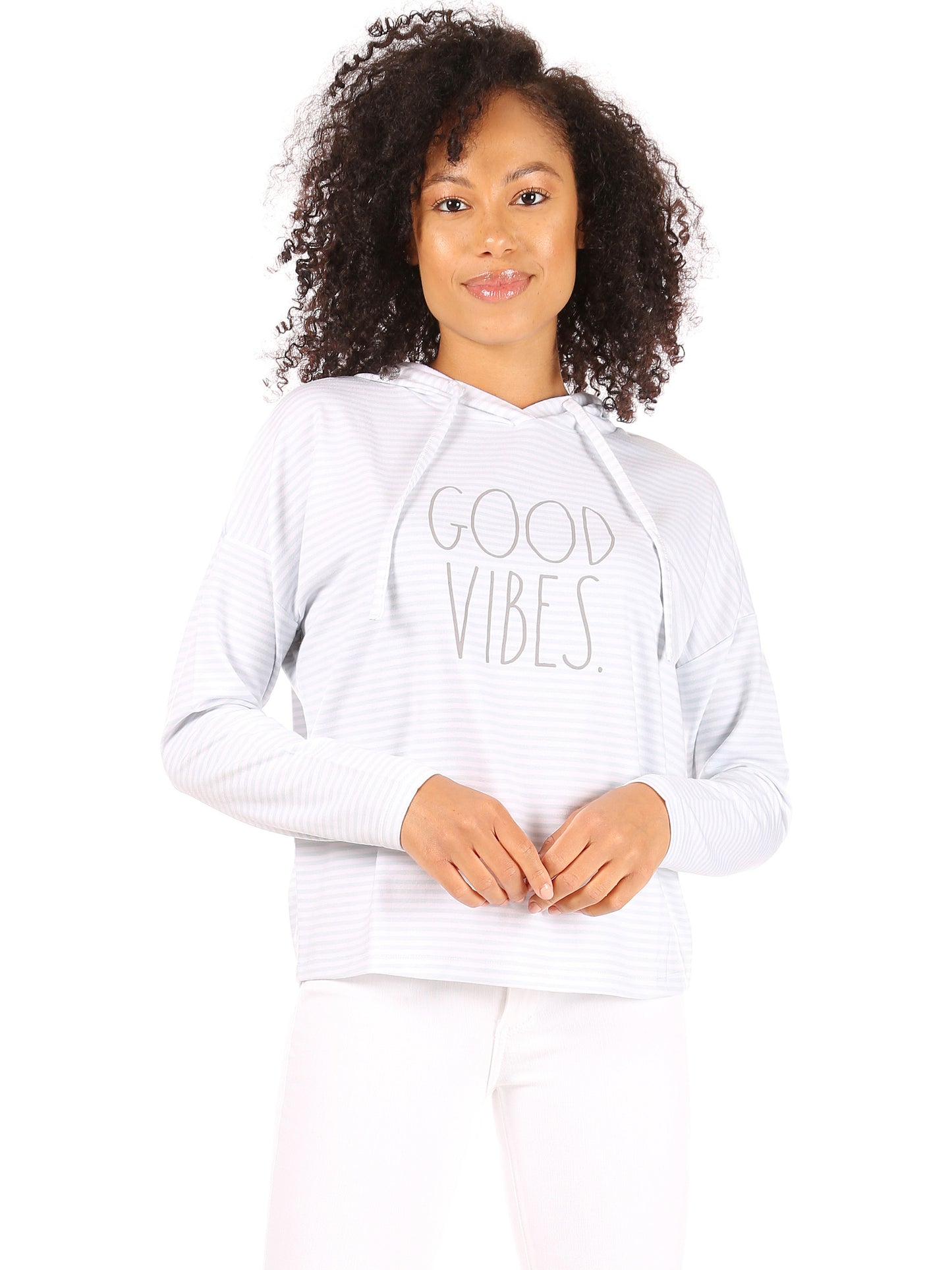 Women's "GOOD VIBES" Slim Fit Pullover Fashion Hoodie - Rae Dunn Wear - W Hoodie