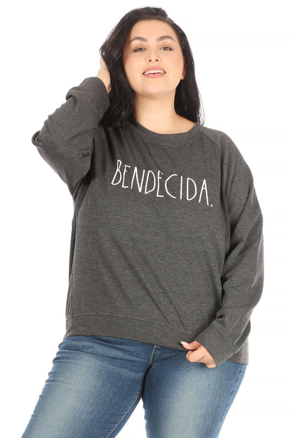 Women's "BENDECIDA" Plus Size Studio Raglan Sweatshirt - Rae Dunn Wear - W Sweatshirt