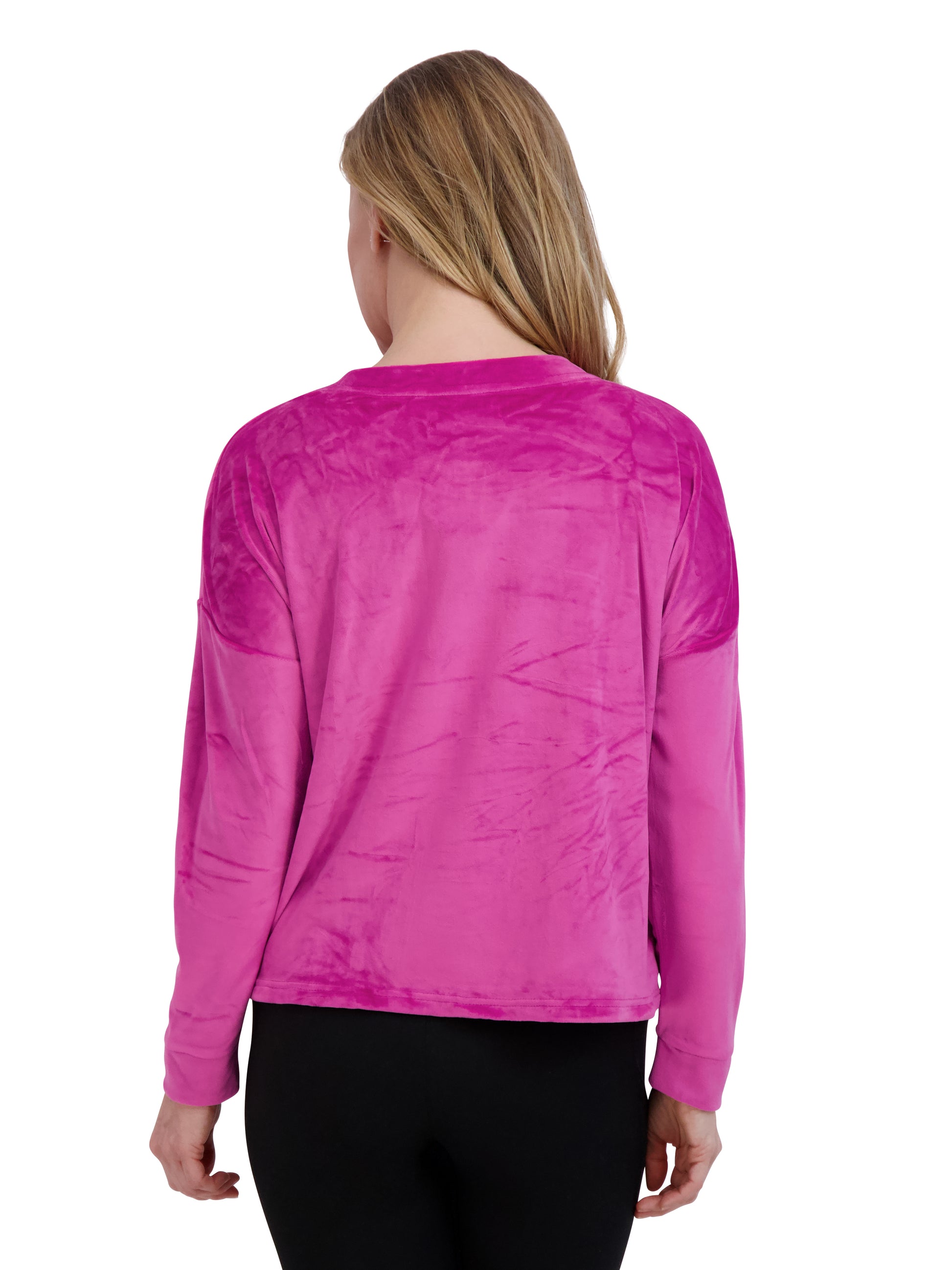 Women's "BE HAPPY" Pink Velour Drawstring Sweatshirt - Rae Dunn Wear - W Sweatshirt