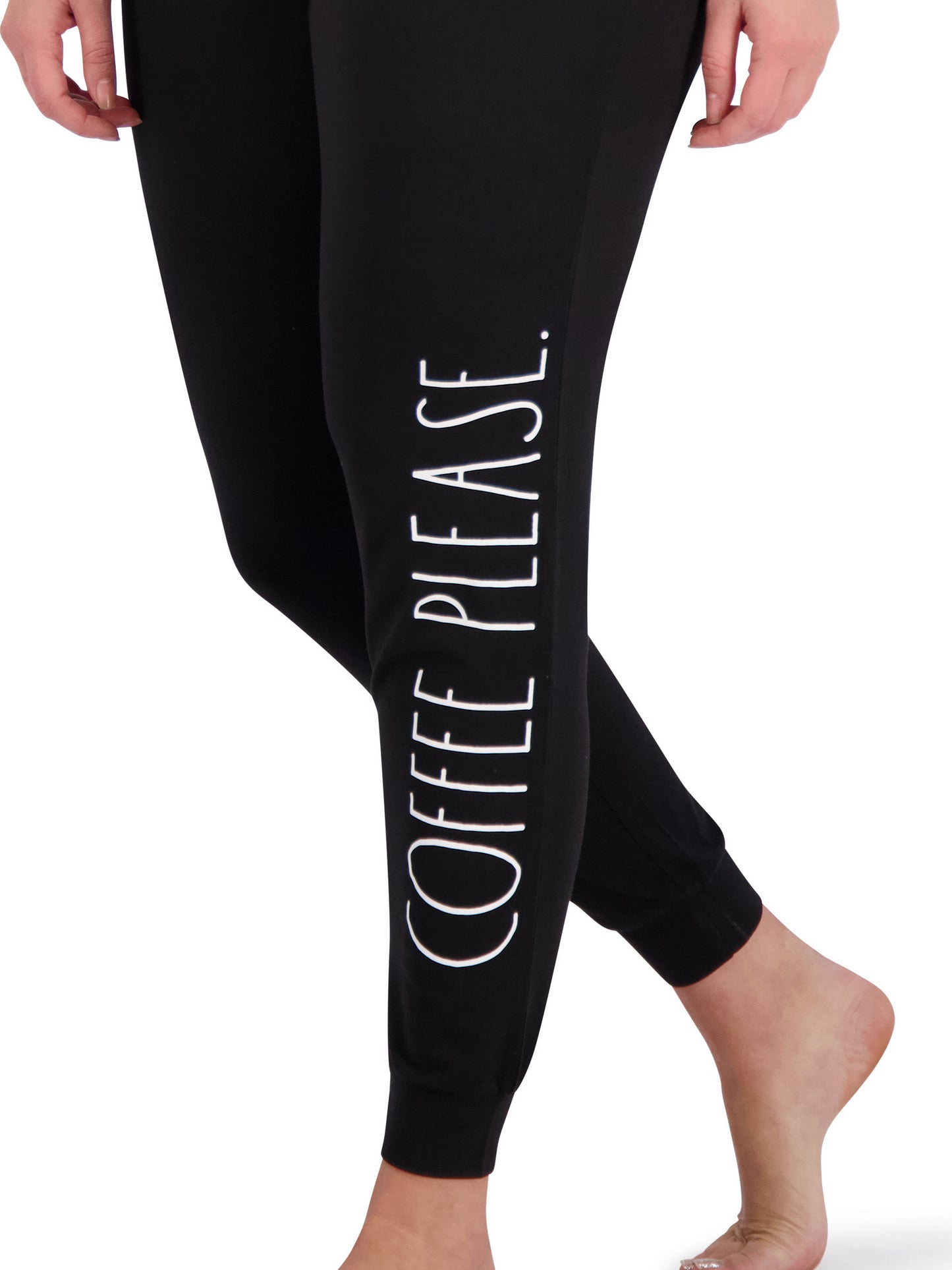 Women's "COFFEE PLEASE" Drawstring Pajama Jogger with Pockets - Rae Dunn Wear - W Sleep Pant