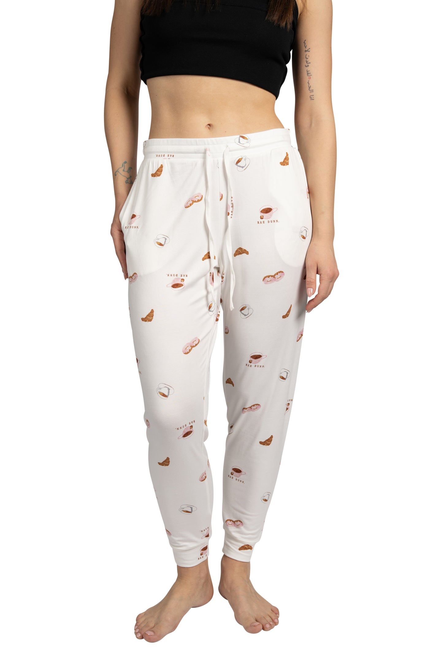 Women's Coffee Dessert Illustrations Jogger Pajama Pants with Pockets and Drawstring Made of Recycled Fabric