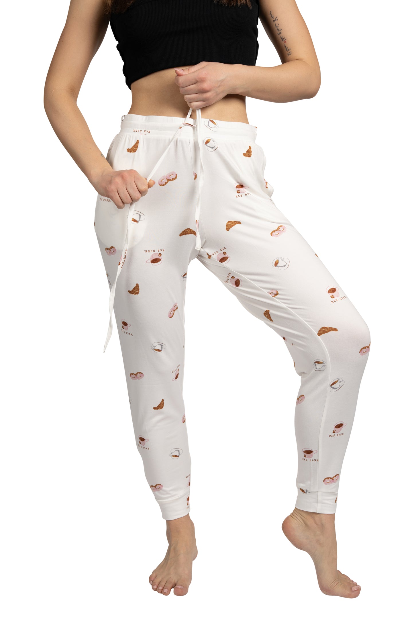 Women's Coffee Dessert Illustrations Jogger Pajama Pants with Pockets and Drawstring Made of Recycled Fabric