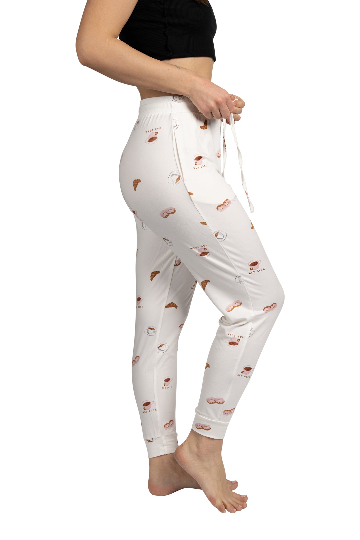 Women's Coffee Dessert Illustrations Jogger Pajama Pants with Pockets and Drawstring Made of Recycled Fabric