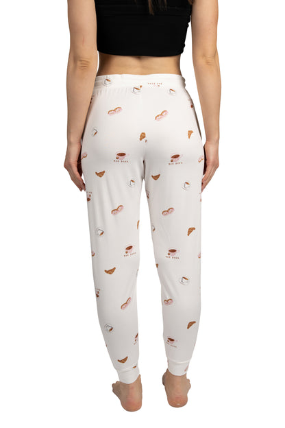 Women's Coffee Dessert Illustrations Jogger Pajama Pants with Pockets and Drawstring Made of Recycled Fabric