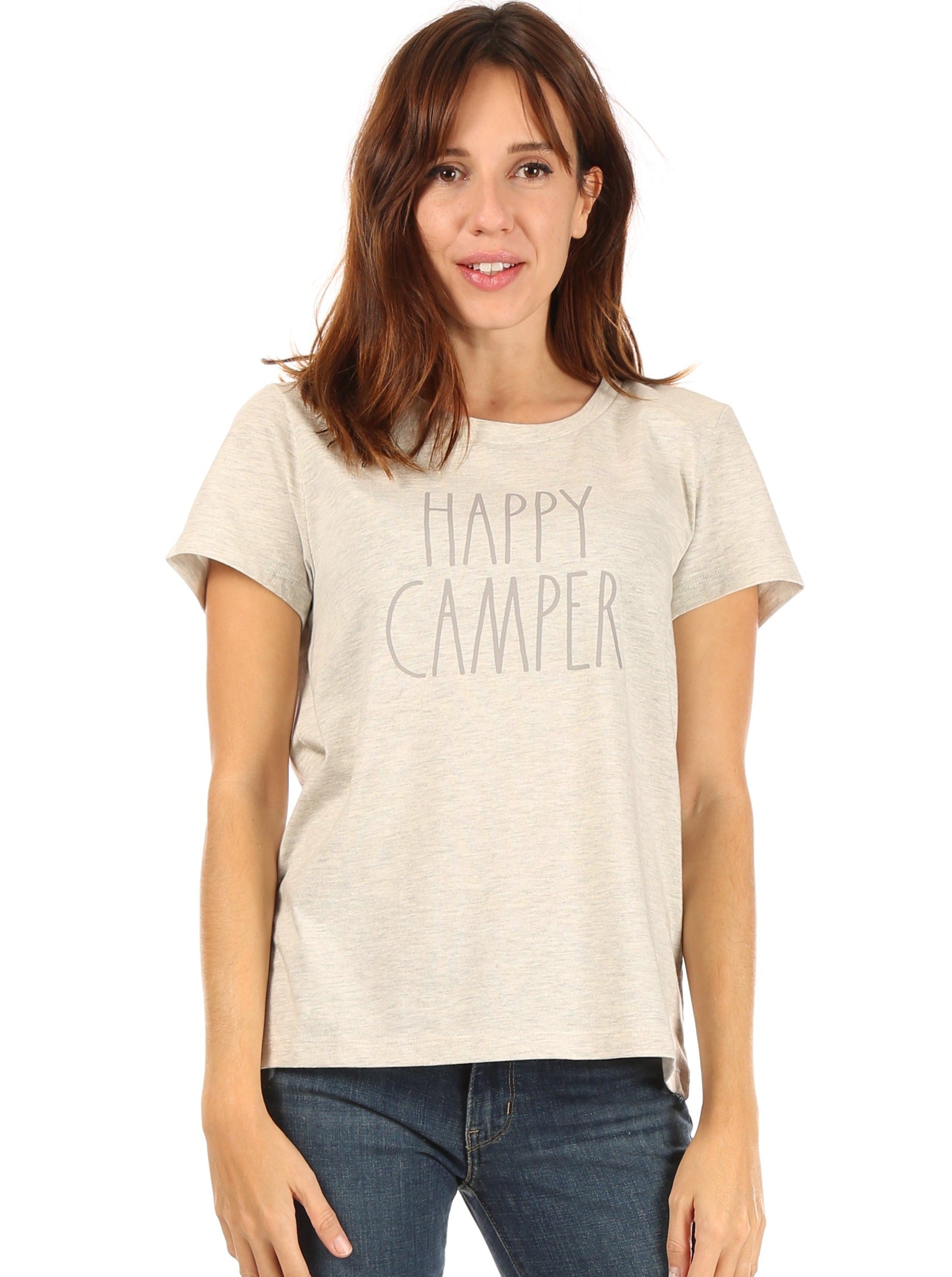 Women's "HAPPY CAMPER" Short Sleeve Icon T-Shirt - Rae Dunn Wear - W T-Shirt