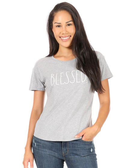 Women's "BLESSED" Short Sleeve Shirttail Hem T-Shirt - Rae Dunn Wear - W T-Shirt