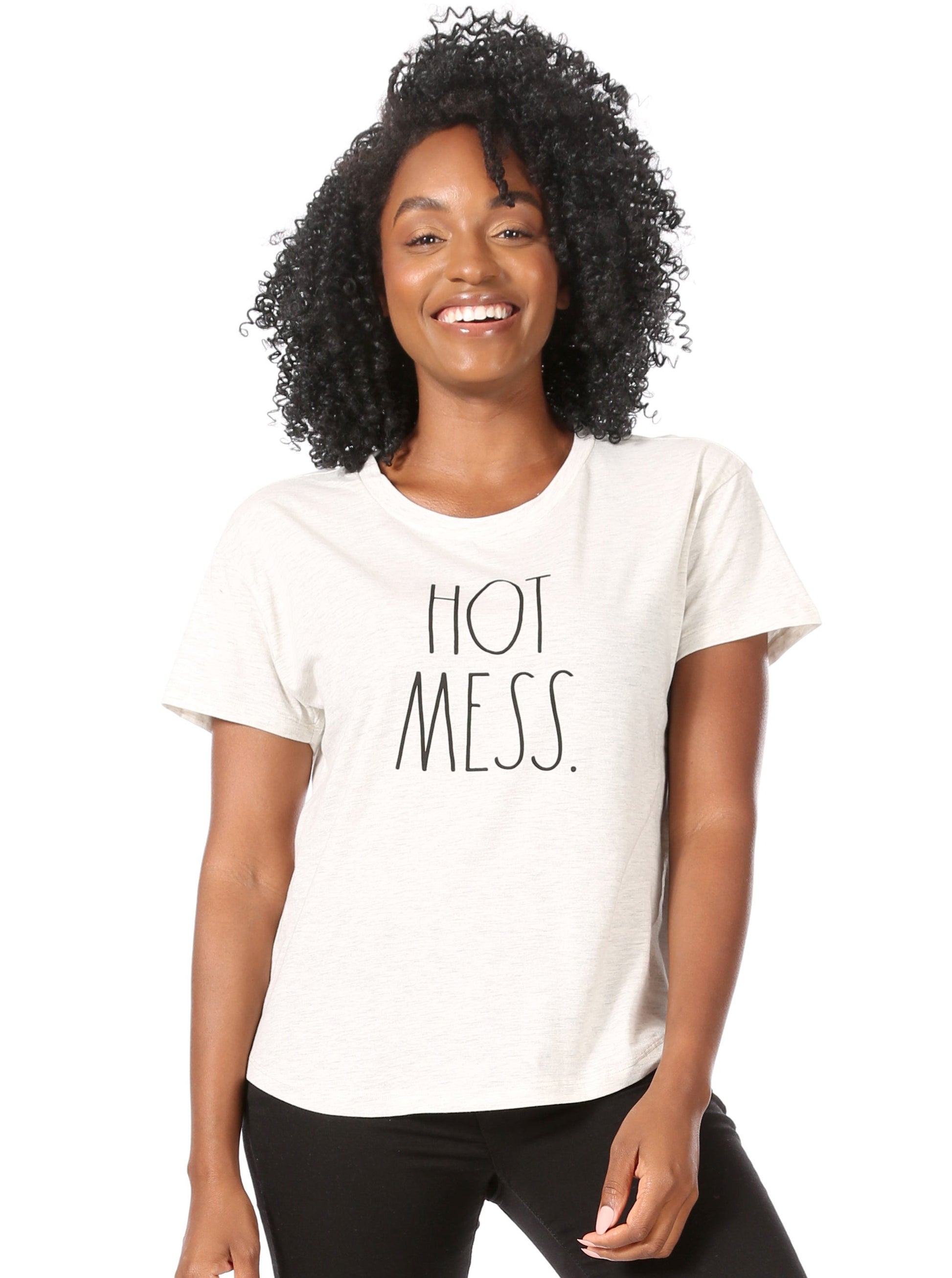 Women's "HOT MESS" Short Sleeve Shirttail Hem T-Shirt - Rae Dunn Wear - W T-Shirt