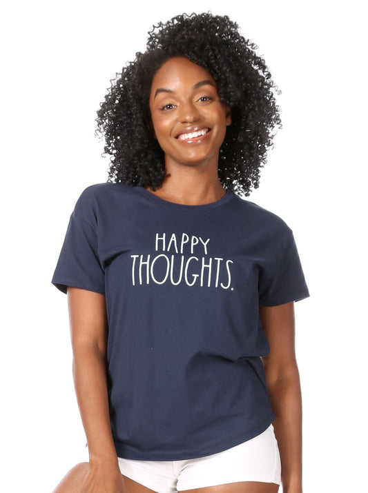 Women's "HAPPY THOUGHTS" Short Sleeve Shirttail Hem T-Shirt - Rae Dunn Wear - W T-Shirt