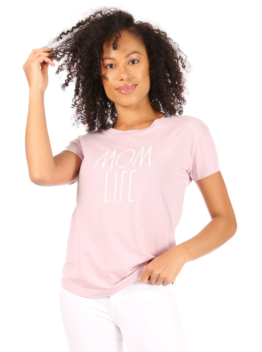 Women's "MOM LIFE" Short Sleeve Shirttail Hem T-Shirt - Rae Dunn Wear - W T-Shirt
