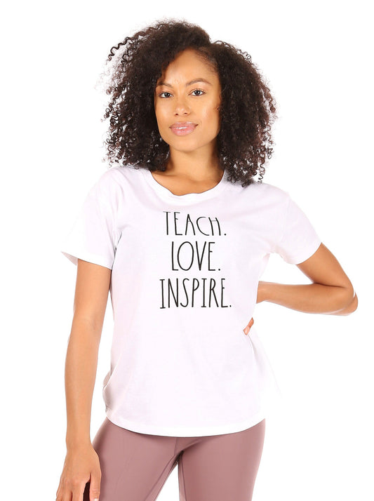 Women's "TEACH LOVE INSPIRE" Short Sleeve Shirttail Hem T-Shirt - Rae Dunn Wear - W T-Shirt