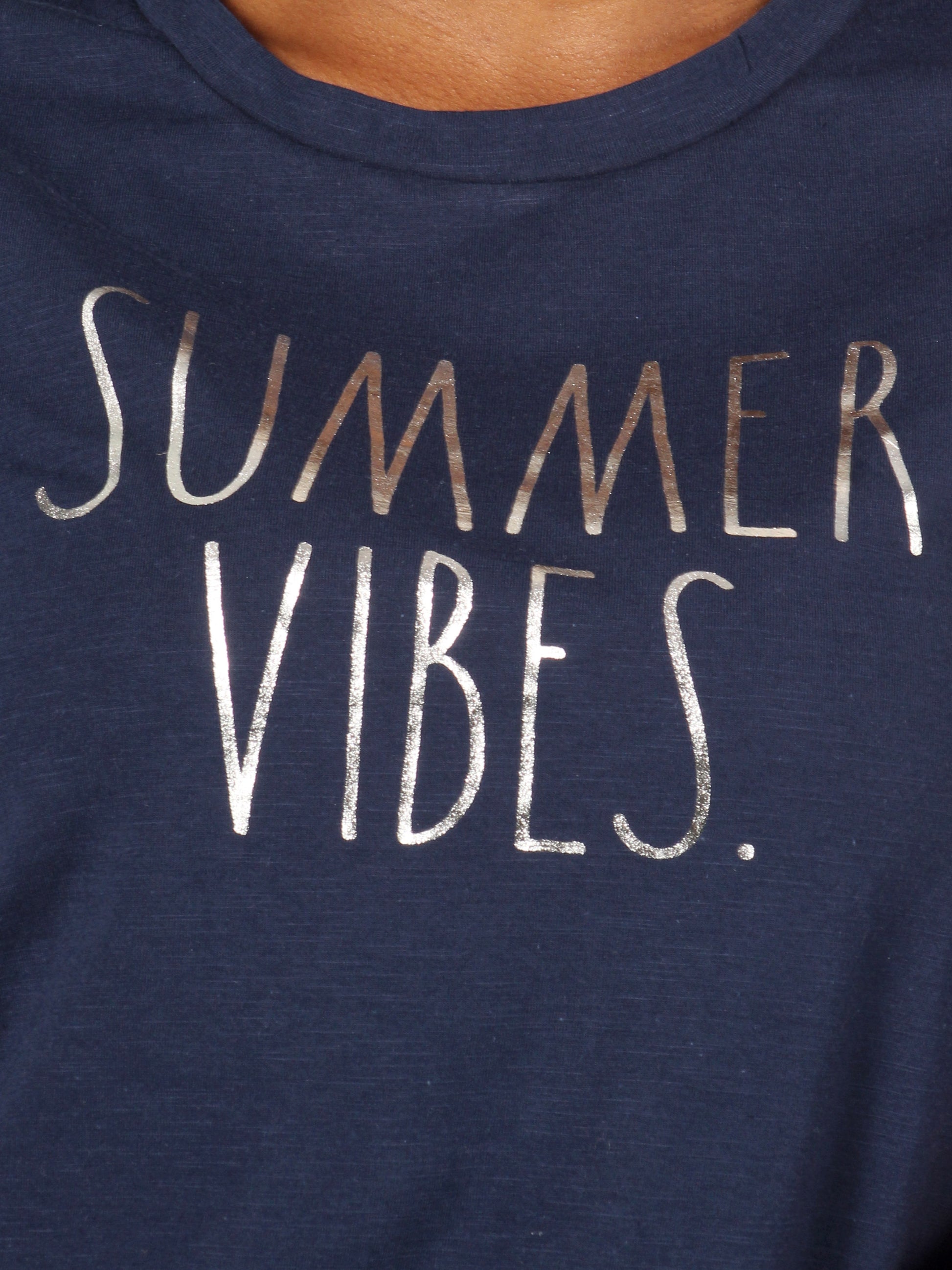 Women's "SUMMER VIBES" Short Sleeve Classic Slub T-Shirt - Rae Dunn Wear - W T-Shirt