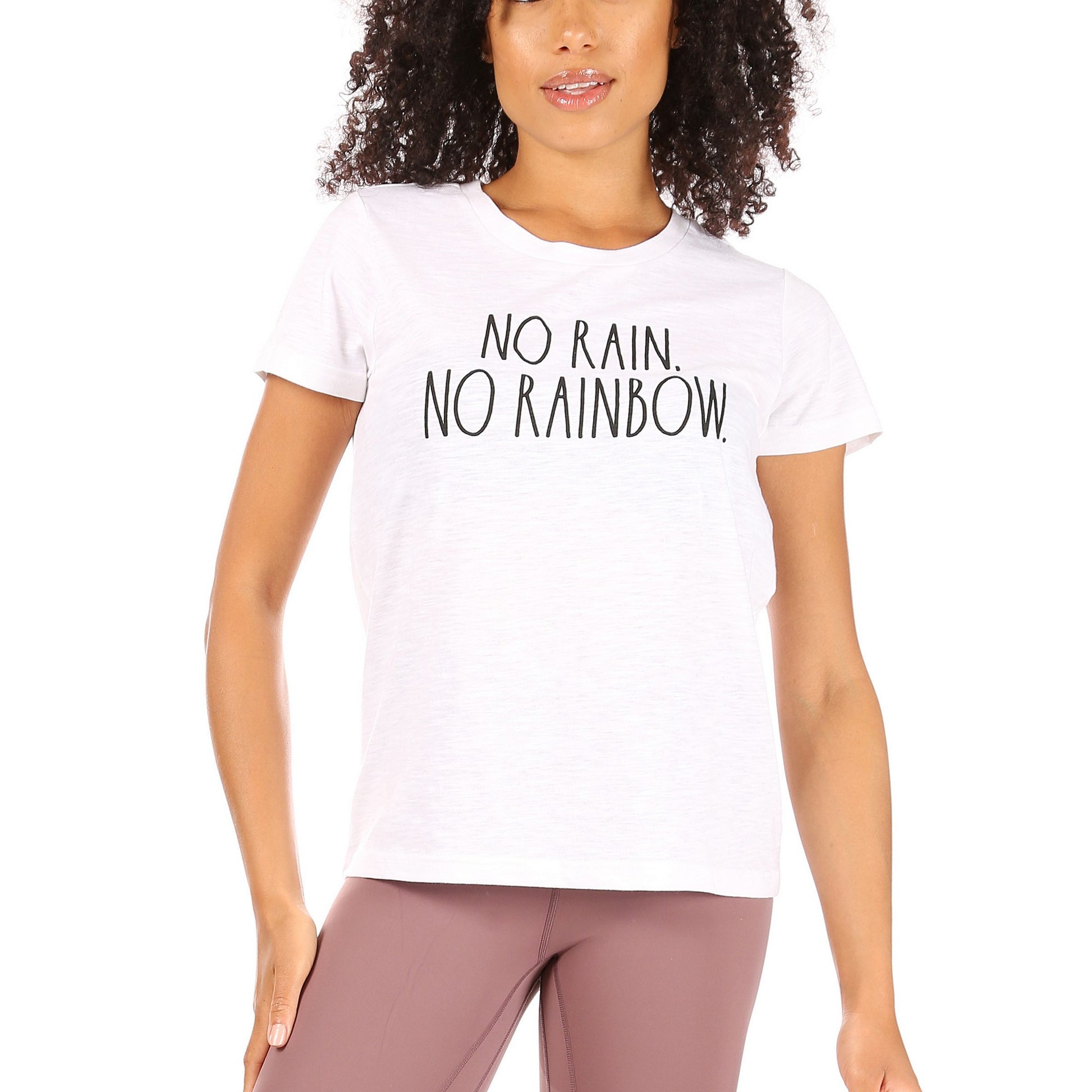 Women's "NO RAIN NO RAINBOW" Short Sleeve Classic Slub T-Shirt - Rae Dunn Wear - W T-Shirt