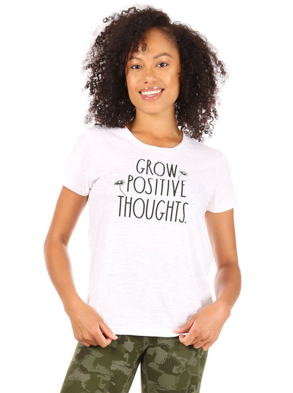 Women's "GROW POSITIVE THOUGHTS" Short Sleeve Classic Slub T-Shirt - Rae Dunn Wear - W T-Shirt