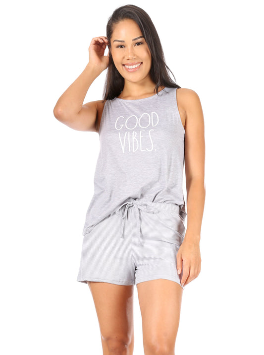 Women's "GOOD VIBES" Tank and Short Pajama Set - Rae Dunn Wear - W Shorts Set
