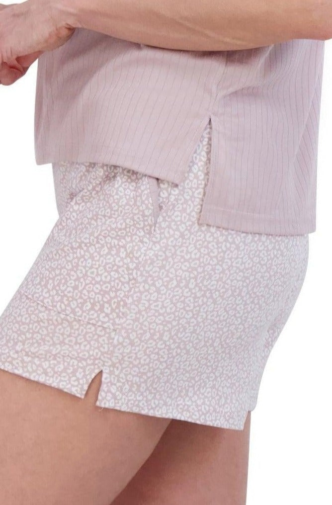 Women's DO NOT DISTURB Ribbed Short Sleeve Side Slit Top and Shorts Pajama Set - Rae Dunn Wear - W Shorts Set